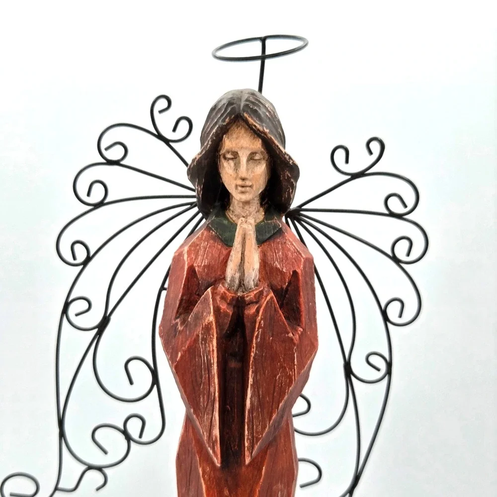 Southern Living At Home Santos Praying Angel Carved Wood Metal Wings Distressed